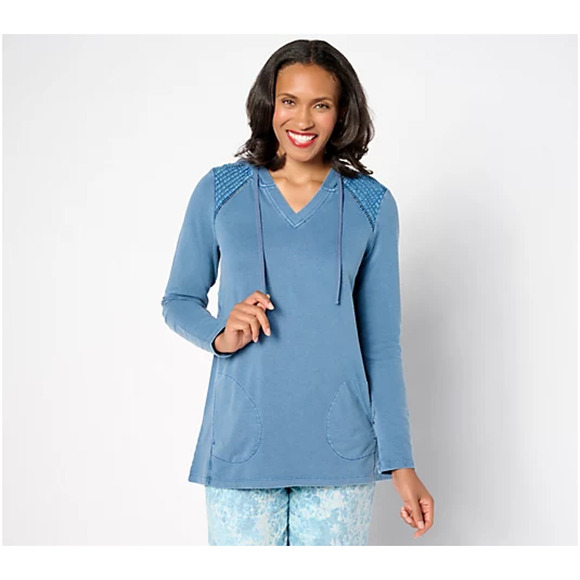 A630233 LOGO LIFE by Lori Goldstein French Terry Pullover Hoodie Steel Blue S - Picture 5 of 6